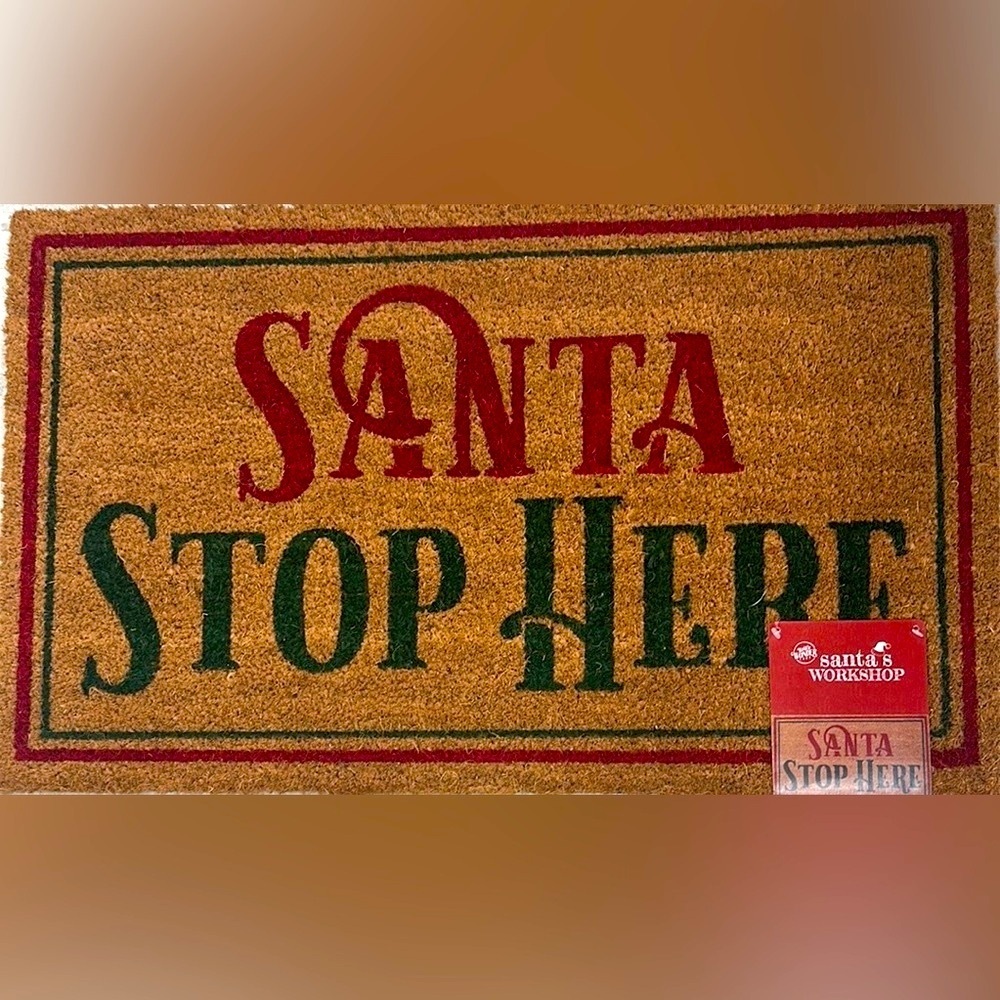 NWT Santa’s Workshop “Santa Stop Here” Coir Rubber Backed Christmas Door Mat